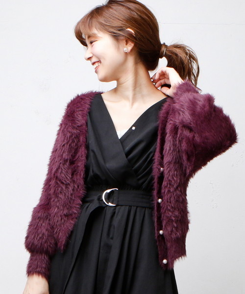 natural couture（ナチュラルクチュール）の「モンスターシャギー前後２ＷＡＹ（カーディガン/ボレロ・レディース・グレー/パープル系その他/ネイビー/ブラック・FREE）」の4枚目の写真