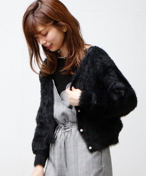 natural couture（ナチュラルクチュール）の「モンスターシャギー前後２ＷＡＹ（カーディガン/ボレロ・レディース・グレー/パープル系その他/ネイビー/ブラック・FREE）」の5枚目の写真