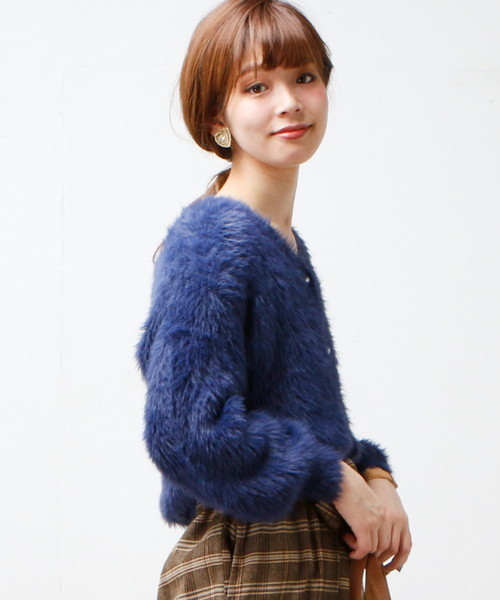 natural couture（ナチュラルクチュール）の「モンスターシャギー前後２ＷＡＹ（カーディガン/ボレロ・レディース・グレー/パープル系その他/ネイビー/ブラック・FREE）」の6枚目の写真