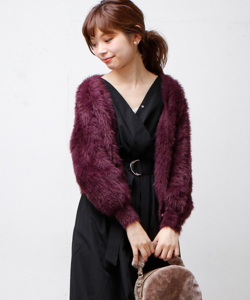 natural couture（ナチュラルクチュール）の「モンスターシャギー前後２ＷＡＹ（カーディガン/ボレロ・レディース・グレー/パープル系その他/ネイビー/ブラック・FREE）」の13枚目の写真