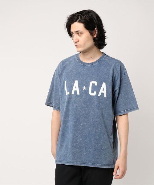 STYLEBLOCK(スタイルブロック)の「カットデニムビッグシルエットロゴプリント半袖Tシャツ(Tシャツ/カットソー・メンズ・ネイビー/ブルー・M/L)」の1枚目の写真