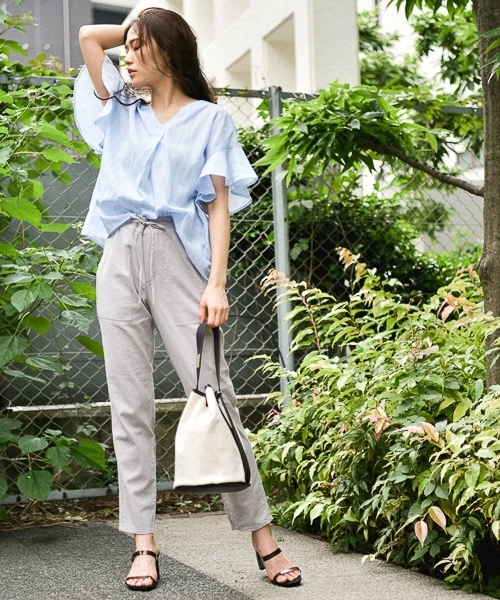 BAYFLOW（ベイフロー）の「BAYFLOW／Nリネンストレッチパンツ 18SS（その他パンツ・レディース・ネイビー/グレー/ブラック/カーキ・MEDIUM/X-SMALL/LARGE/SMALL）」の5枚目の写真