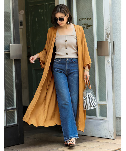 Re:EDIT（リエディ）の「ベルトロープ付きキモノスリーブガウンカーディガン（カーディガン/ボレロ・レディース・ブラック/ベージュ/カーキ/マスタード/モカ・MEDIUM/LARGE）」の5枚目の写真