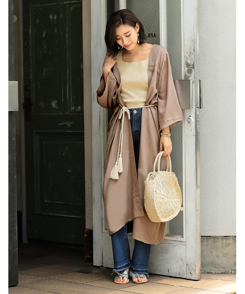 Re:EDIT（リエディ）の「ベルトロープ付きキモノスリーブガウンカーディガン（カーディガン/ボレロ・レディース・ブラック/ベージュ/カーキ/マスタード/モカ・MEDIUM/LARGE）」の3枚目の写真