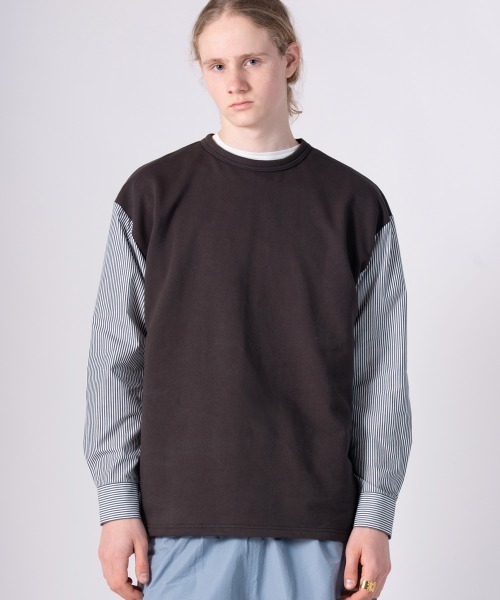 rehacer(レアセル)の「rehacer : Fusion Stripe SW CS / フュージョン ストライプ スウェット カットソー メイドインジャパン(Tシャツ/カットソー・メンズ・ブラック/グレー/ネイビー・SMALL/MEDIUM/LARGE/X-LARGE)」の4枚目の写真