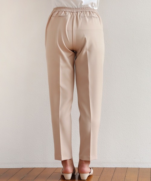 ストレッチきれいめ美脚タックテーパードパンツセンタープレスパンツウエストゴム