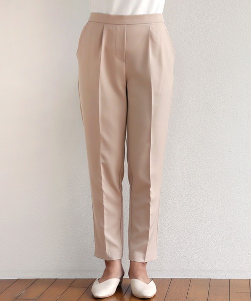 ストレッチきれいめ美脚タックテーパードパンツセンタープレスパンツウエストゴム