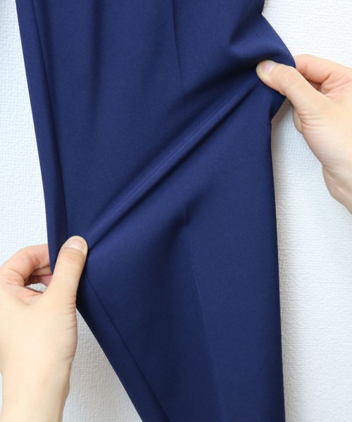 ストレッチきれいめ美脚タックテーパードパンツセンタープレスパンツウエストゴム