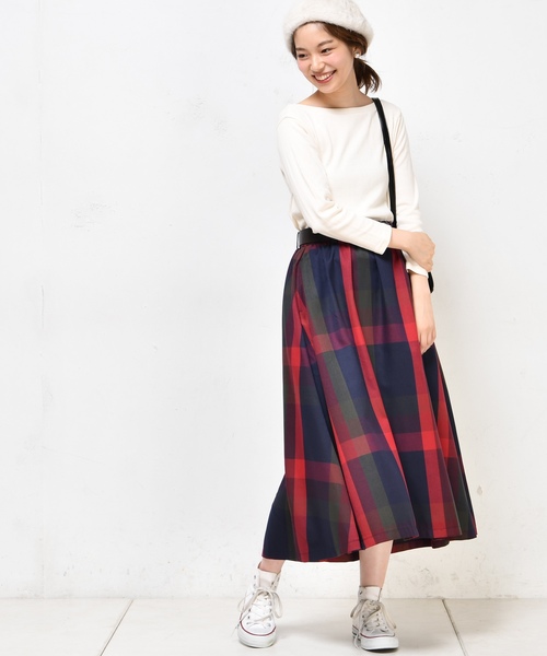 natural couture（ナチュラルクチュール）の「BIGチェックフレアスカート（スカート・レディース・レッド系その他/オレンジ系その他/ブラック/イエロー系その他・FREE）」の5枚目の写真
