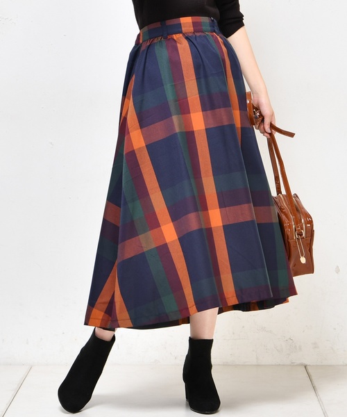 natural couture（ナチュラルクチュール）の「BIGチェックフレアスカート（スカート・レディース・レッド系その他/オレンジ系その他/ブラック/イエロー系その他・FREE）」の9枚目の写真