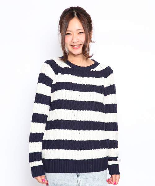 X-girl(エックスガール)の「CABLE KNIT TOP(ニット/セーター・レディース・ブラック/ブルー/ネイビー/イエロー・1/2)」の1枚目の写真