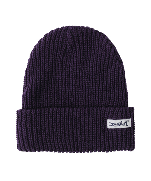 X-girl（エックスガール）の「BASIC KNIT CAP（ニットキャップ/ビーニー・レディース・ブラック/アッシュグレー/ブルー/パープル/レッド・ONE SIZE）」の4枚目の写真