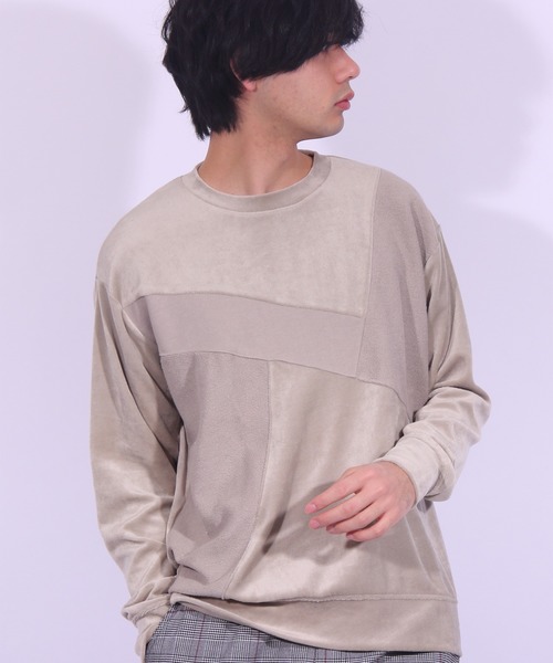 ８(eight)（エイト）の「ベロア 切替 長袖Tシャツ カットソー（Tシャツ/カットソー・メンズ・ブラック/ベージュ/ネイビー/グリーン/ワイン・MEDIUM/LARGE/X-LARGE）」の3枚目の写真