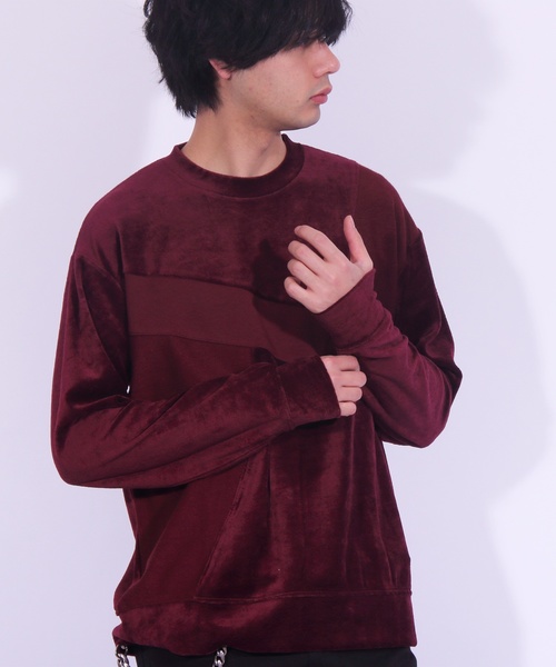 ８(eight)（エイト）の「ベロア 切替 長袖Tシャツ カットソー（Tシャツ/カットソー・メンズ・ブラック/ベージュ/ネイビー/グリーン/ワイン・MEDIUM/LARGE/X-LARGE）」の5枚目の写真