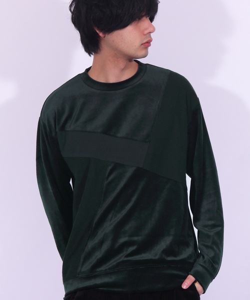 ８(eight)（エイト）の「ベロア 切替 長袖Tシャツ カットソー（Tシャツ/カットソー・メンズ・ブラック/ベージュ/ネイビー/グリーン/ワイン・MEDIUM/LARGE/X-LARGE）」の4枚目の写真