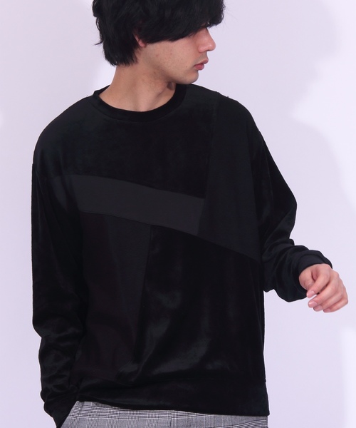 ８(eight)（エイト）の「ベロア 切替 長袖Tシャツ カットソー（Tシャツ/カットソー・メンズ・ブラック/ベージュ/ネイビー/グリーン/ワイン・MEDIUM/LARGE/X-LARGE）」の2枚目の写真