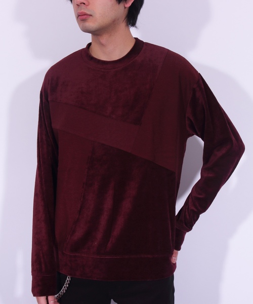 ８(eight)（エイト）の「ベロア 切替 長袖Tシャツ カットソー（Tシャツ/カットソー・メンズ・ブラック/ベージュ/ネイビー/グリーン/ワイン・MEDIUM/LARGE/X-LARGE）」の7枚目の写真