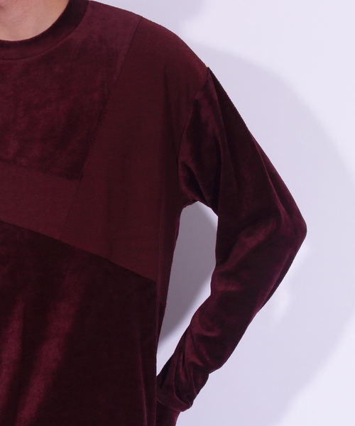 ８(eight)（エイト）の「ベロア 切替 長袖Tシャツ カットソー（Tシャツ/カットソー・メンズ・ブラック/ベージュ/ネイビー/グリーン/ワイン・MEDIUM/LARGE/X-LARGE）」の8枚目の写真