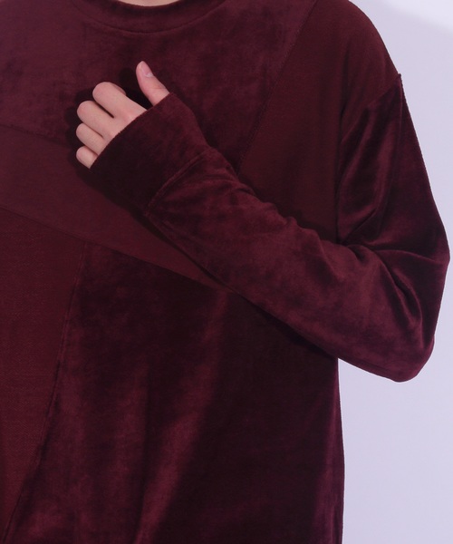 ８(eight)（エイト）の「ベロア 切替 長袖Tシャツ カットソー（Tシャツ/カットソー・メンズ・ブラック/ベージュ/ネイビー/グリーン/ワイン・MEDIUM/LARGE/X-LARGE）」の10枚目の写真