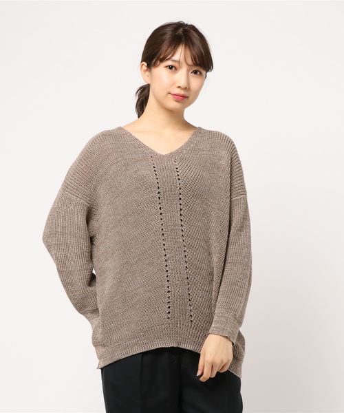 GeeRA(ジーラ)の「編地切替ゆるニット(ニット/セーター・レディース・モカ/ネイビー/イエロー/ベージュ・SMALL/LARGE/X-LARGE/MEDIUM)」の2枚目の写真