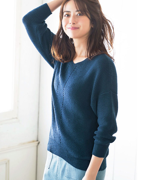 GeeRA(ジーラ)の「編地切替ゆるニット(ニット/セーター・レディース・モカ/ネイビー/イエロー/ベージュ・SMALL/LARGE/X-LARGE/MEDIUM)」の1枚目の写真