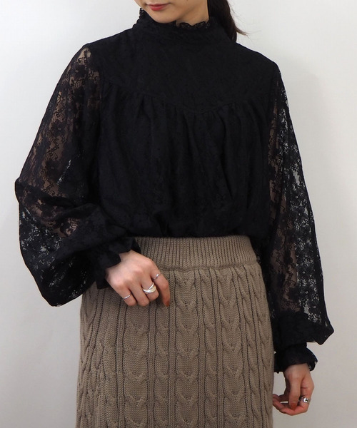 tiptop（ティップトップ）の「プチハイネックブラウス（シャツ/ブラウス・レディース・ブラック/オフホワイト/グリーン/ダークグレー/ホワイト系その他/キナリ/ブラウン/ブルー・FREE）」の5枚目の写真