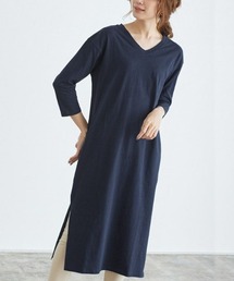 七分袖Vネックワンピース Tシャツワンピ