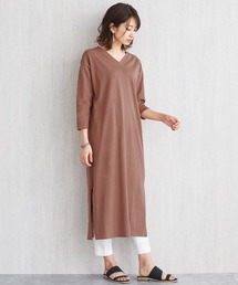 七分袖Vネックワンピース Tシャツワンピ