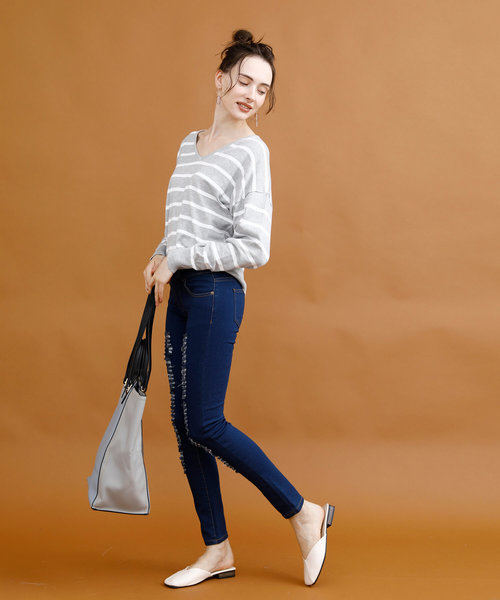 aimoha（アイモハ）の「クラッシュストレッチデニム（デニムパンツ・レディース・ブラック/ブルー/ネイビー/インディゴブルー/ライトブルー・SMALL/MEDIUM/X-SMALL/LARGE/X-LARGE）」の10枚目の写真