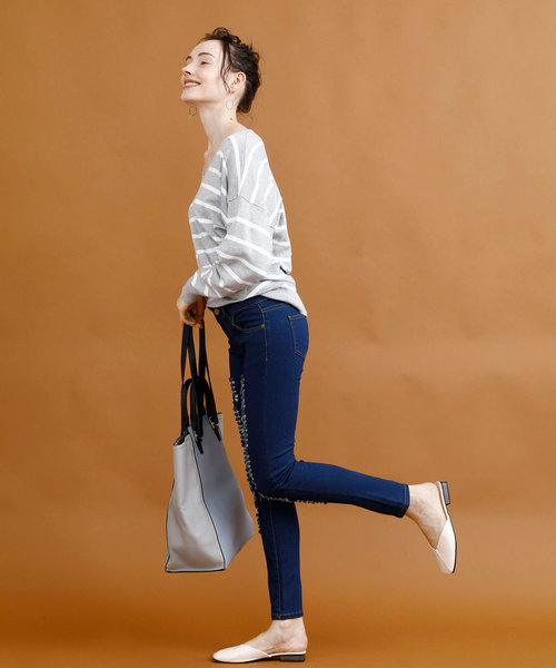 aimoha（アイモハ）の「クラッシュストレッチデニム（デニムパンツ・レディース・ブラック/ブルー/ネイビー/インディゴブルー/ライトブルー・SMALL/MEDIUM/X-SMALL/LARGE/X-LARGE）」の7枚目の写真