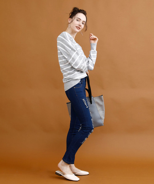 aimoha（アイモハ）の「クラッシュストレッチデニム（デニムパンツ・レディース・ブラック/ブルー/ネイビー/インディゴブルー/ライトブルー・SMALL/MEDIUM/X-SMALL/LARGE/X-LARGE）」の15枚目の写真