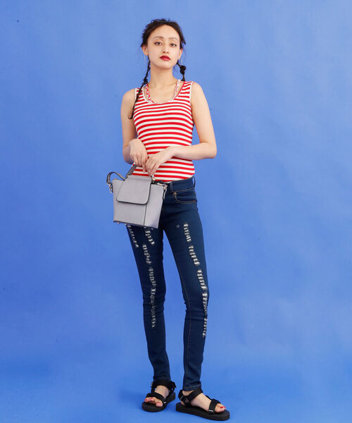 aimoha（アイモハ）の「クラッシュストレッチデニム（デニムパンツ・レディース・ブラック/ブルー/ネイビー/インディゴブルー/ライトブルー・SMALL/MEDIUM/X-SMALL/LARGE/X-LARGE）」の6枚目の写真