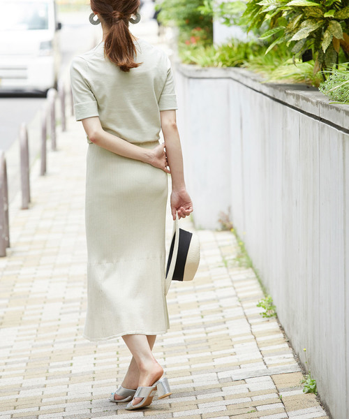 ROPE'（ロペ）の「【ドラマ着用】【セットアップ対応】オーガニックコットンリブニットスカート＊（スカート・レディース・ライトグレー/ライトグリーン/レンガ・38/36）」の4枚目の写真