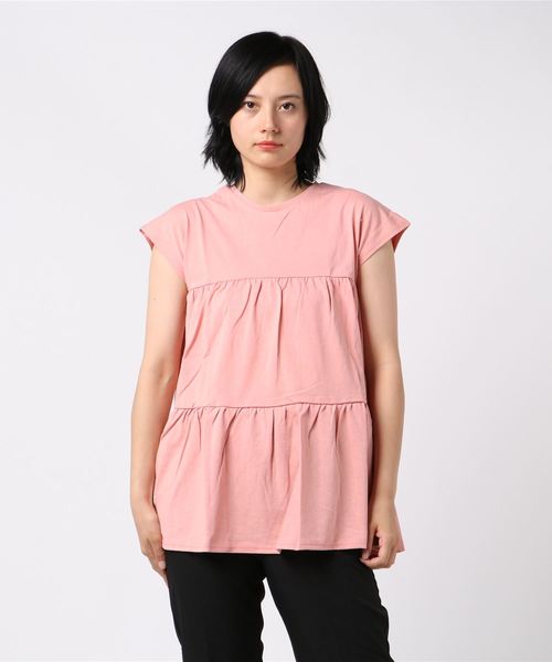 Cheek（チーク）の「麻調天竺ギャザートップス（Tシャツ/カットソー・レディース・ピンク/イエロー/アイボリー・MEDIUM）」の3枚目の写真