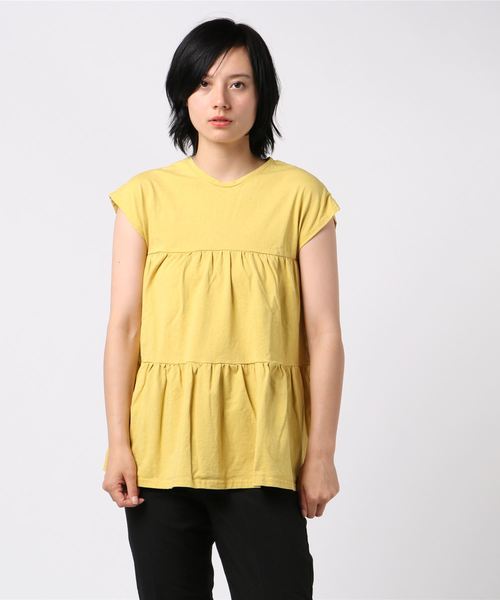 Cheek（チーク）の「麻調天竺ギャザートップス（Tシャツ/カットソー・レディース・ピンク/イエロー/アイボリー・MEDIUM）」の2枚目の写真
