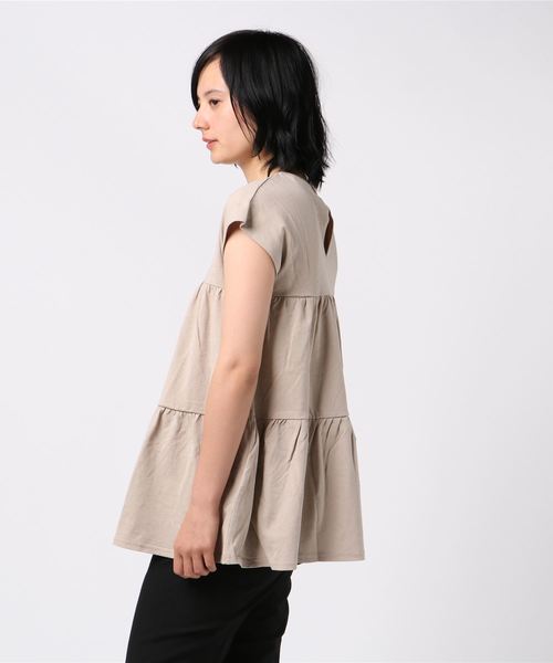 Cheek（チーク）の「麻調天竺ギャザートップス（Tシャツ/カットソー・レディース・ピンク/イエロー/アイボリー・MEDIUM）」の5枚目の写真
