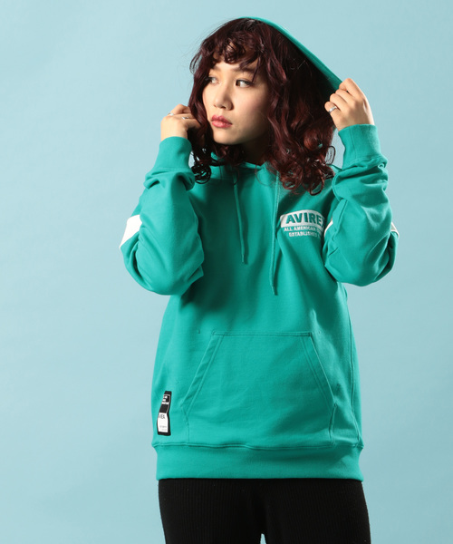 AVIREX（アヴィレックス）の「フードロゴ スウェットパーカー/ HOOD LOGO SWEAT PULL PARKA（パーカー・レディース・ブラック/オフホワイト/エメラルド・FREE）」の4枚目の写真
