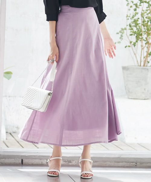 KOBE LETTUCE（コウベレタス）の「リネンタッチスラブマキシ丈フレアスカート（スカート・レディース・ライトベージュ/ベージュ/ブラック/パープル・FREE）」の4枚目の写真