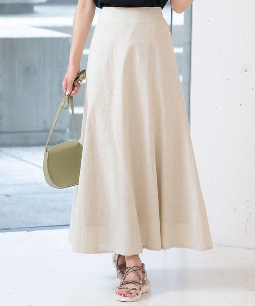 KOBE LETTUCE（コウベレタス）の「リネンタッチスラブマキシ丈フレアスカート（スカート・レディース・ライトベージュ/ベージュ/ブラック/パープル・FREE）」の3枚目の写真