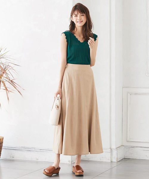 KOBE LETTUCE（コウベレタス）の「リネンタッチスラブマキシ丈フレアスカート（スカート・レディース・ライトベージュ/ベージュ/ブラック/パープル・FREE）」の11枚目の写真