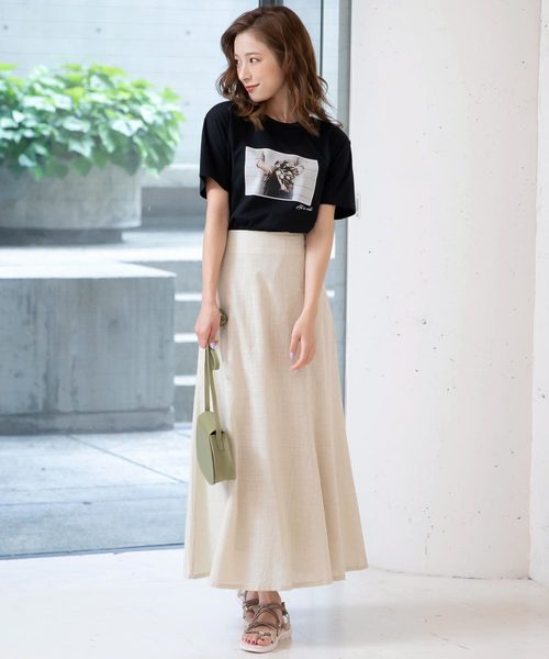 KOBE LETTUCE（コウベレタス）の「リネンタッチスラブマキシ丈フレアスカート（スカート・レディース・ライトベージュ/ベージュ/ブラック/パープル・FREE）」の8枚目の写真