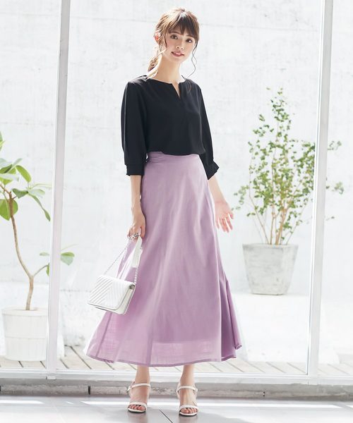 KOBE LETTUCE（コウベレタス）の「リネンタッチスラブマキシ丈フレアスカート（スカート・レディース・ライトベージュ/ベージュ/ブラック/パープル・FREE）」の10枚目の写真