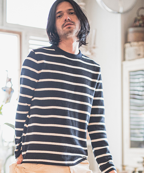 CAMBIO(カンビオ)の「mlt2645-Back Brush Simple Knit sew ニットソー(Tシャツ/カットソー・メンズ・ブラック/グレー/ネイビー/ブラック系その他・S/M/L)」の3枚目の写真