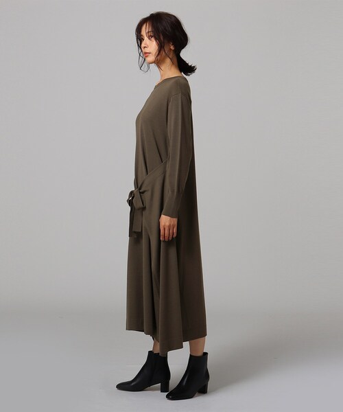 【新品】UNTITLED ラップ風 切替えワンピース 2 (洗濯可能) ニット×タフタ タックギャザー切替えワンピース/洗える