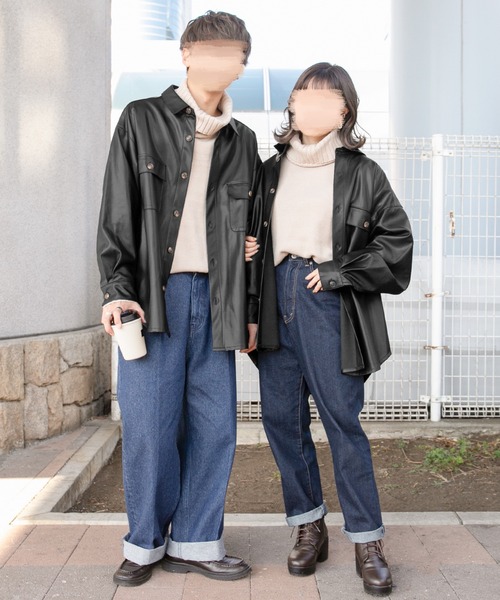 PairPair（ペアペア）の「CPOフェイクレザーシャツ(ユニセックス)（シャツ/ブラウス・メンズ・ブラック/アイボリー・FREE）」の3枚目の写真