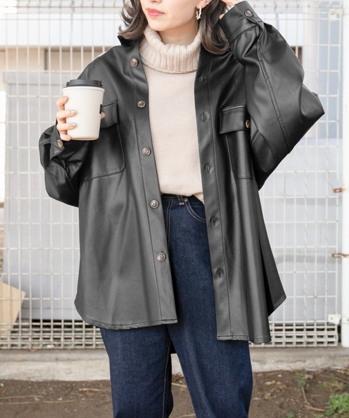 PairPair（ペアペア）の「CPOフェイクレザーシャツ(ユニセックス)（シャツ/ブラウス・メンズ・ブラック/アイボリー・FREE）」の13枚目の写真