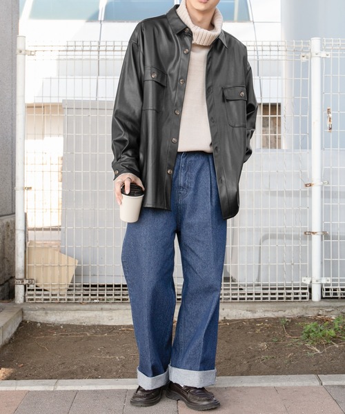 PairPair（ペアペア）の「CPOフェイクレザーシャツ(ユニセックス)（シャツ/ブラウス・メンズ・ブラック/アイボリー・FREE）」の19枚目の写真