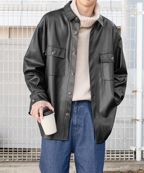 PairPair（ペアペア）の「CPOフェイクレザーシャツ(ユニセックス)（シャツ/ブラウス・メンズ・ブラック/アイボリー・FREE）」の9枚目の写真