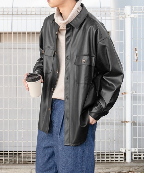 PairPair（ペアペア）の「CPOフェイクレザーシャツ(ユニセックス)（シャツ/ブラウス・メンズ・ブラック/アイボリー・FREE）」の11枚目の写真