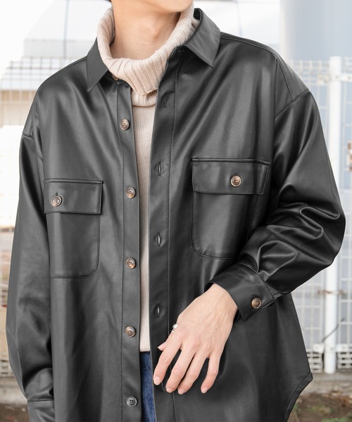 PairPair（ペアペア）の「CPOフェイクレザーシャツ(ユニセックス)（シャツ/ブラウス・メンズ・ブラック/アイボリー・FREE）」の15枚目の写真